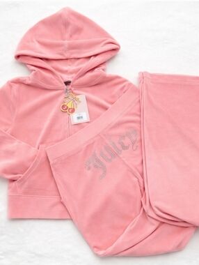 Juicy Couture Flamingo Velour Hoodie & Pants Set - M